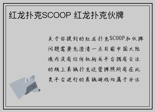 红龙扑克SCOOP 红龙扑克伙牌